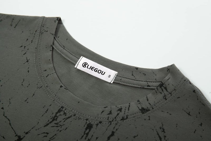 KLIEGOU Mens Hipster Hip Hop Ripped Round Hemline Pattern Print T Shirt 86 Gray2 L - Image 3